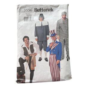 Butterick 3556 Mens Costume Pattern Size XS-M Uncle Sam Prisoner Pilgrim CUT